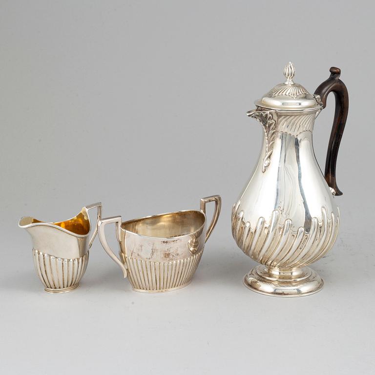 KAFFESERVIS, 3 delar, silver, 1893-1926.