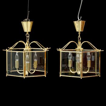 A second half of the 20th Century pair of brass lanterns.