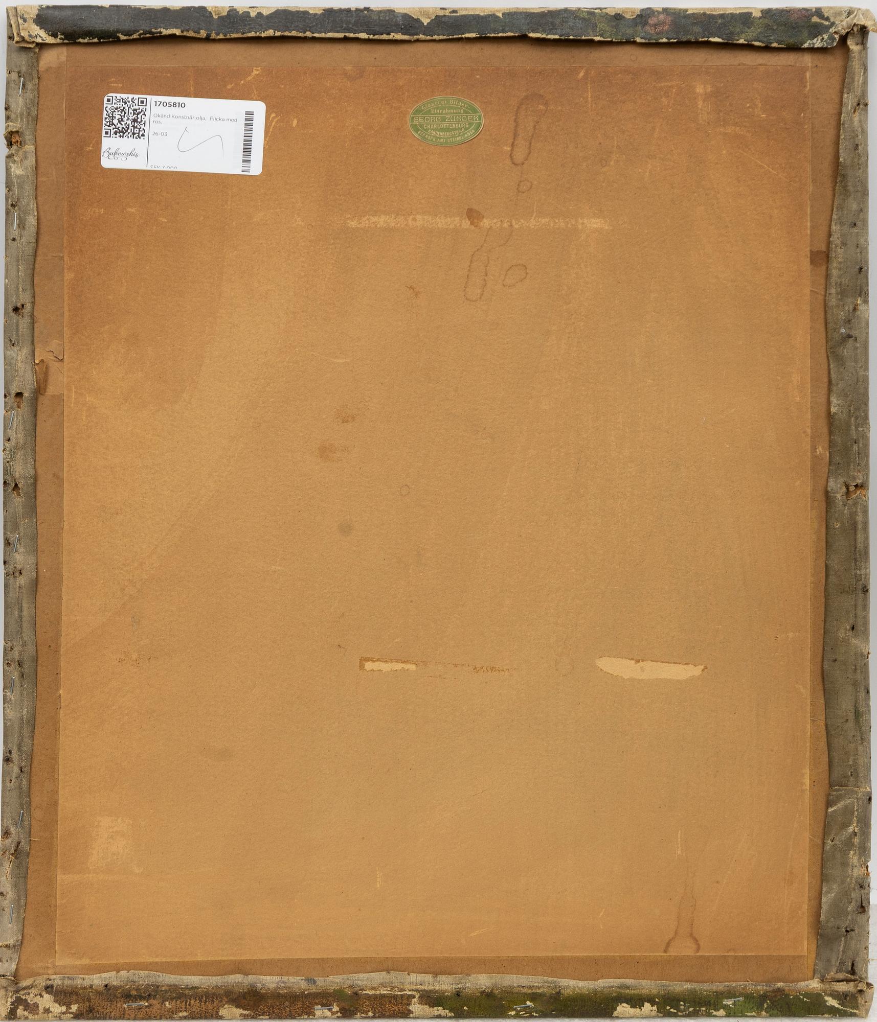 Okänd konstnär, 1800-tal, Kvinna vid rosenbuske.