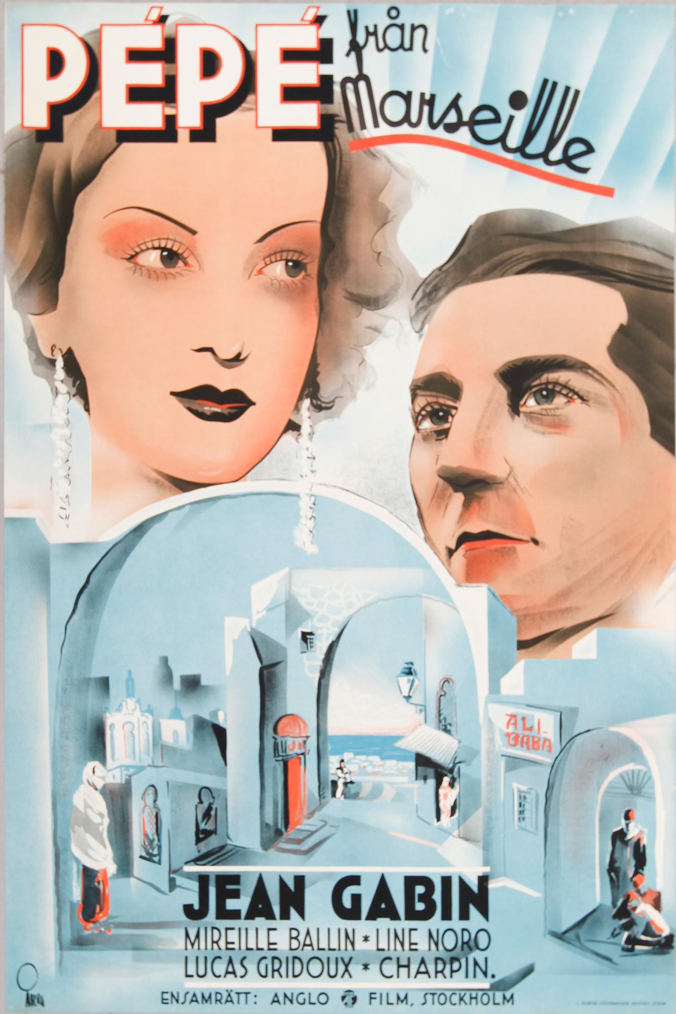 FILMAFFISCH, litografiskt tryck, "Pépé från Marseille", 1936.