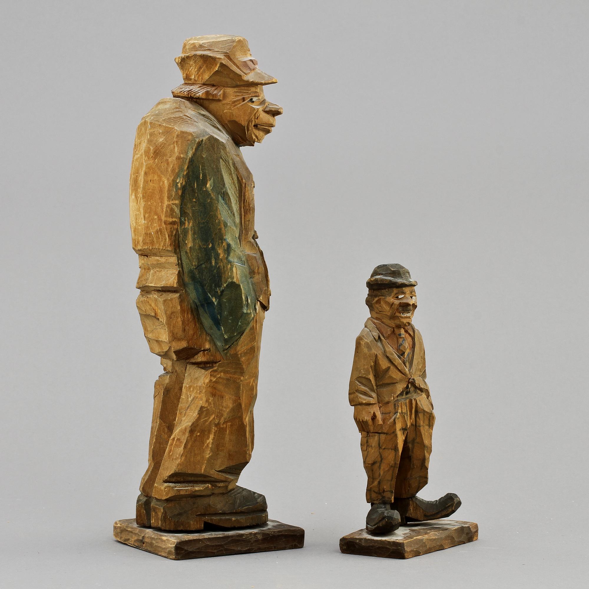 FIGURER, 2 st, trä, Carl Johan Trygg samt Olof Trygg, sign och dat 1923.