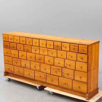 A late 19th century pinewood chest of drawers.