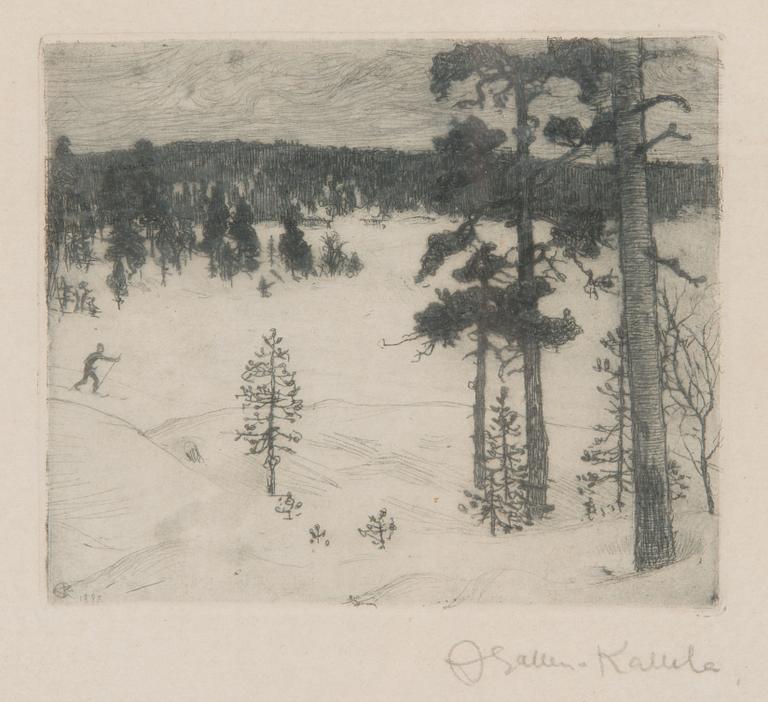 Akseli Gallen-Kallela, line etching, signed on plate and signed in pencil.