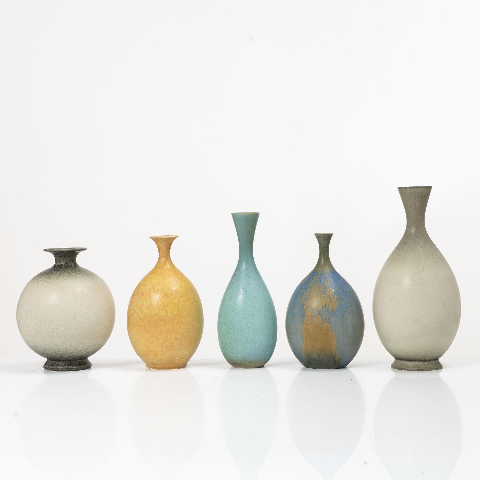 Sven Wejsfelt, five vases, Gustavsberg Studio, 1990-2003.