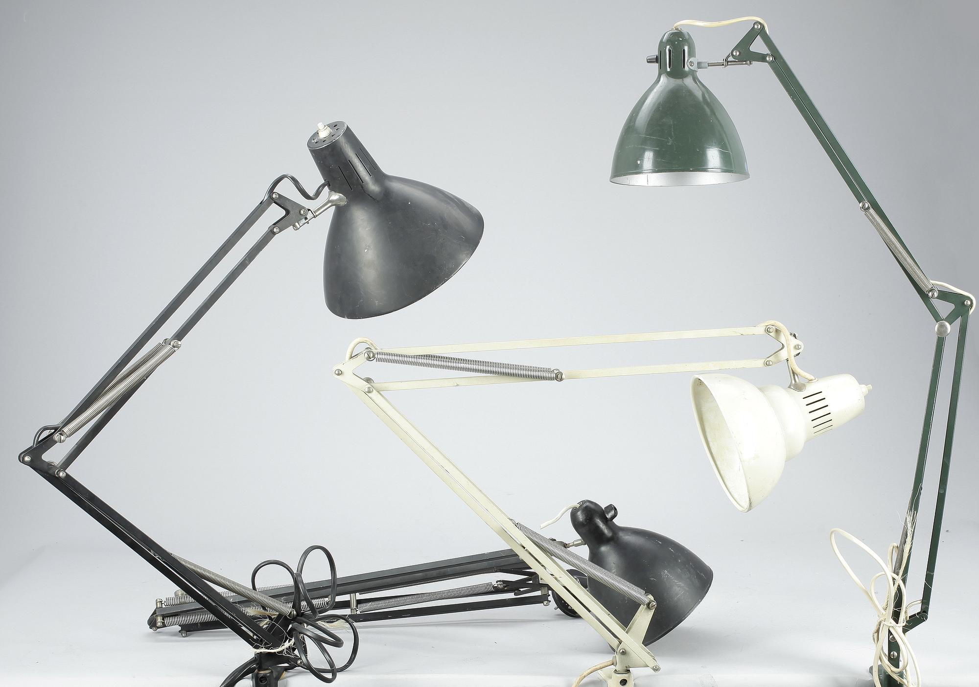 SKRIVBORDSLAMPOR, 4st, Luxo, Jac. Jacobsen AB, Göteborg, 1900-tal.