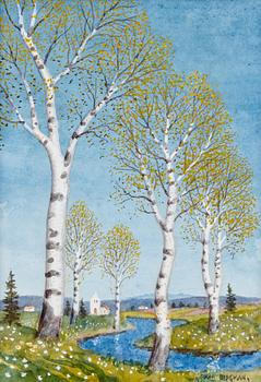 Oskar Bergman, akvarell med täckvitt, signerad Oskar Bergman.