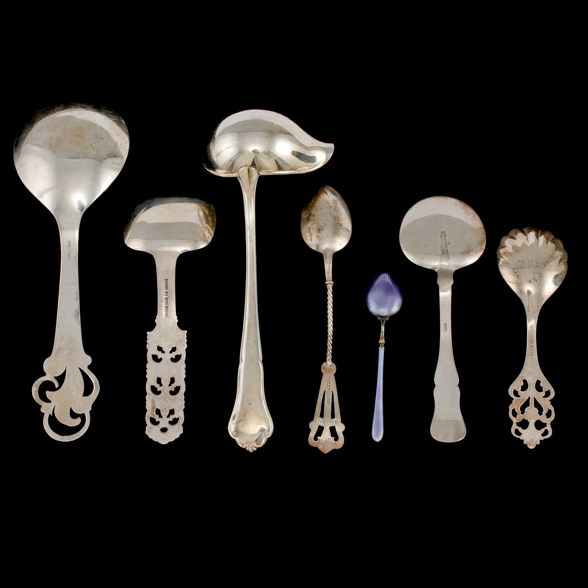 PARTI SKEDAR, 17 st, silver, 1800/1900-tal, vikt 375 g.
