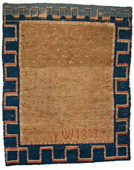 289. RYIJY, A RYA BED COVER, possibly signed I W, dated 1823, ca 170-176,5 x 136,5-141,5 cm.