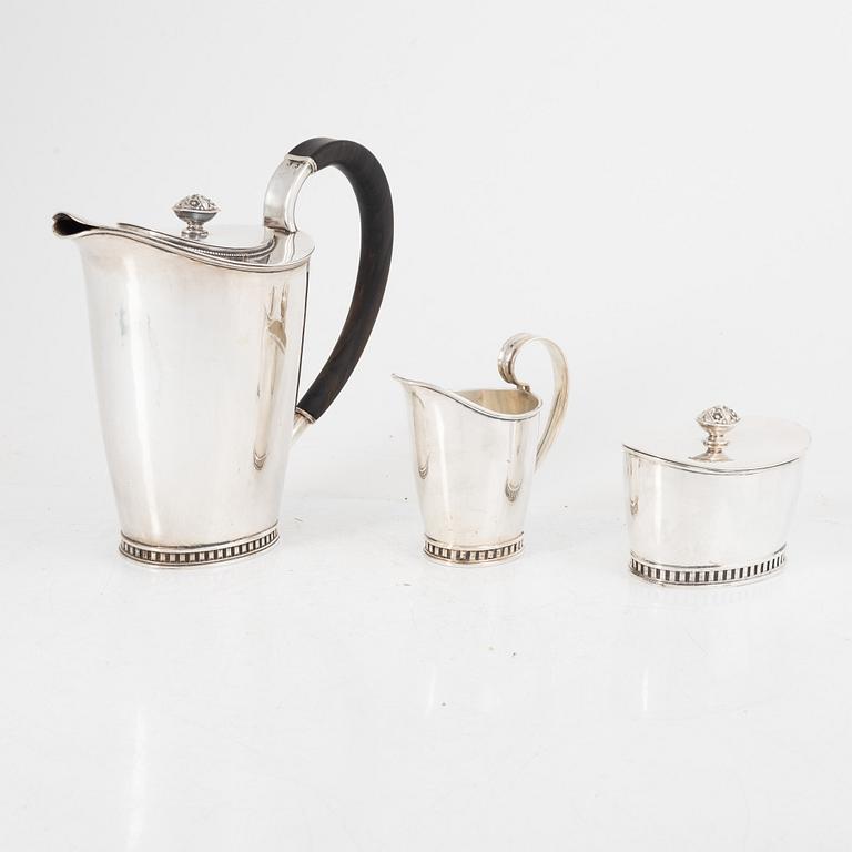 A 3-piece Swedish silver coffee service, mark of GAB, Stockholm 1955-56.