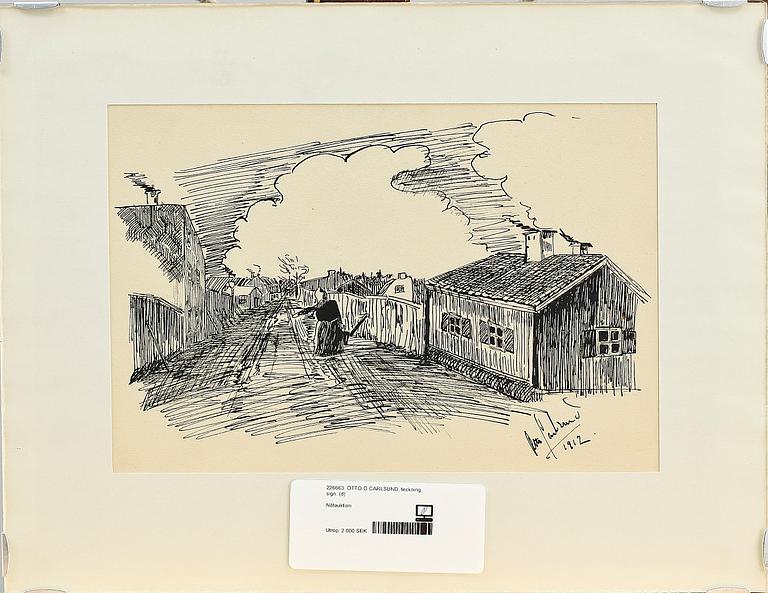 OTTO G CARLSUND, teckning, sign samt dat 1912.