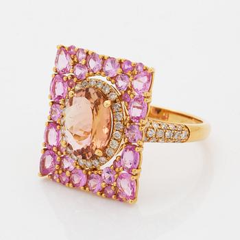 Pink tourmaline, pink sapphire and diamond cocktail ring.