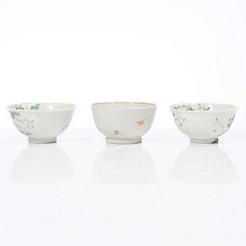 Thirteen porcelain cups, China, mostly 18th century.