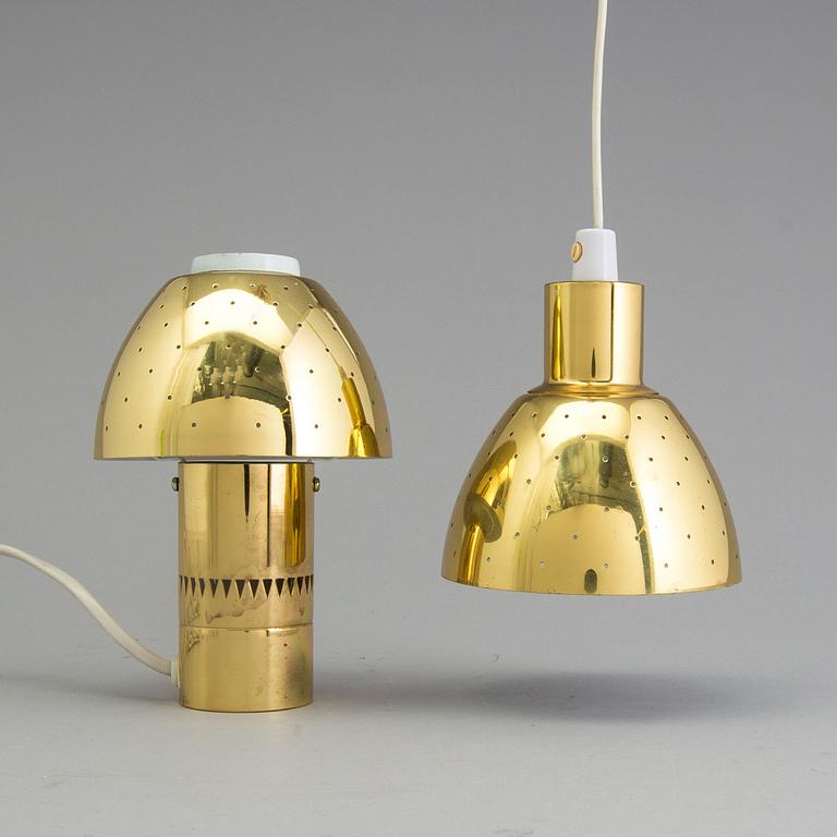 HANS AGNE JAKOBSSON, a ceiling lamp and a table lamp, brass, Markaryd, second half of the 20th century.