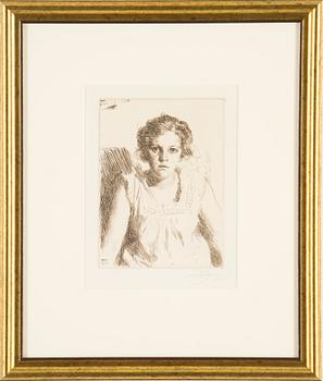 ANDERS ZORN, etching, "Frida", signed Zorn with pencil, executed in 1914.