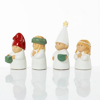 Lisa Larson, figuriner, 4 st, stengods, "Advent", Rörstrand.