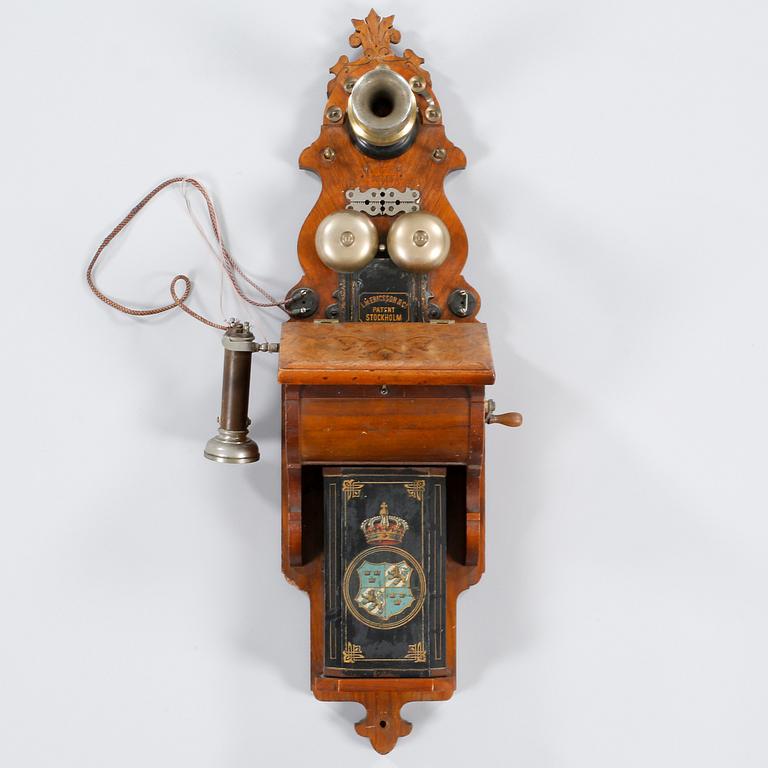 VÄGGTELEFON, L M Ericsson & Co., Stockholm, daterad 1894.