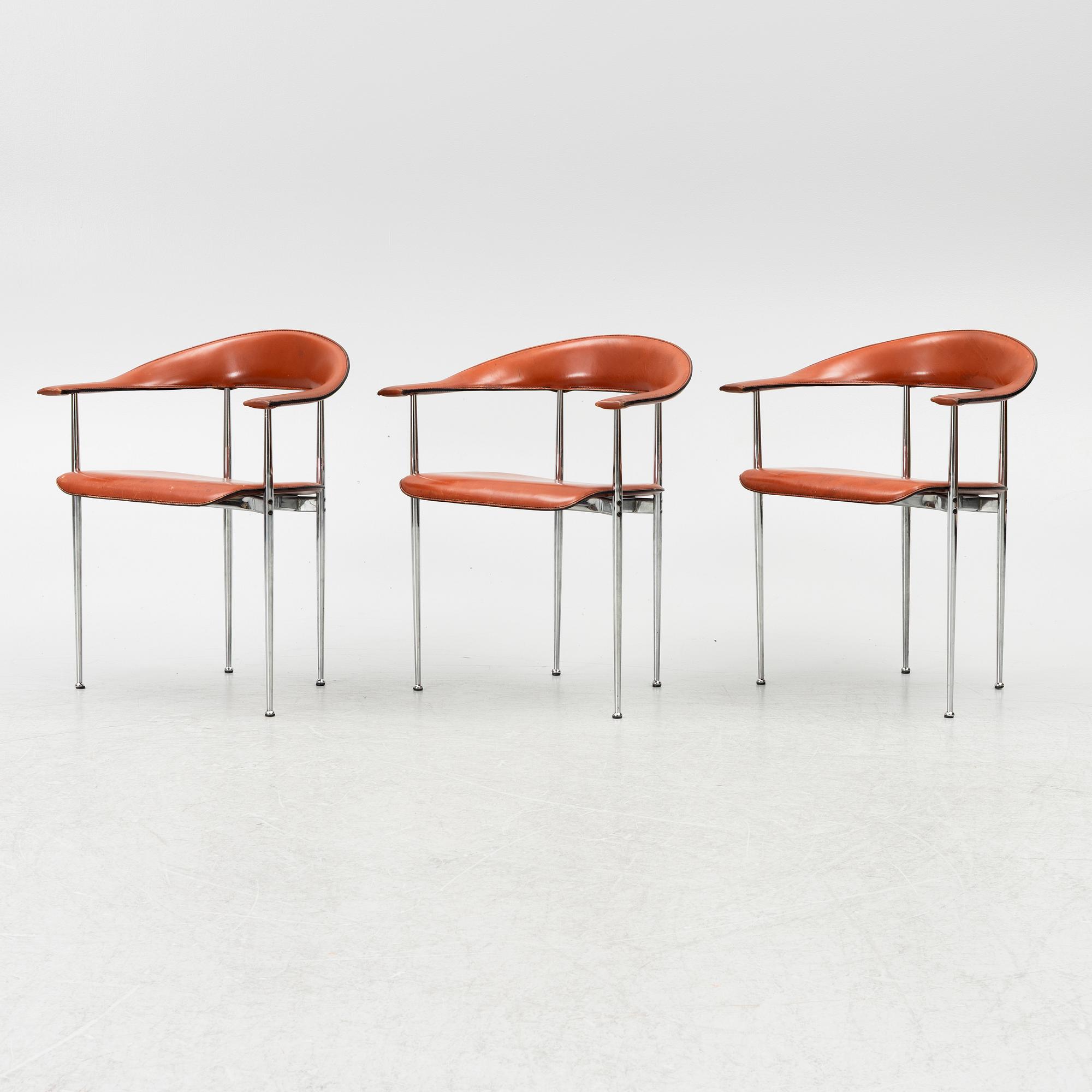 A set of three arm-chairs by G Vegni and G Gualterotti, 'P40', Fasem, 1980's.