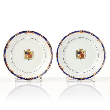 A group of eight armorial Chinese Export dessert dishes, Qing dynasty, 1790's.