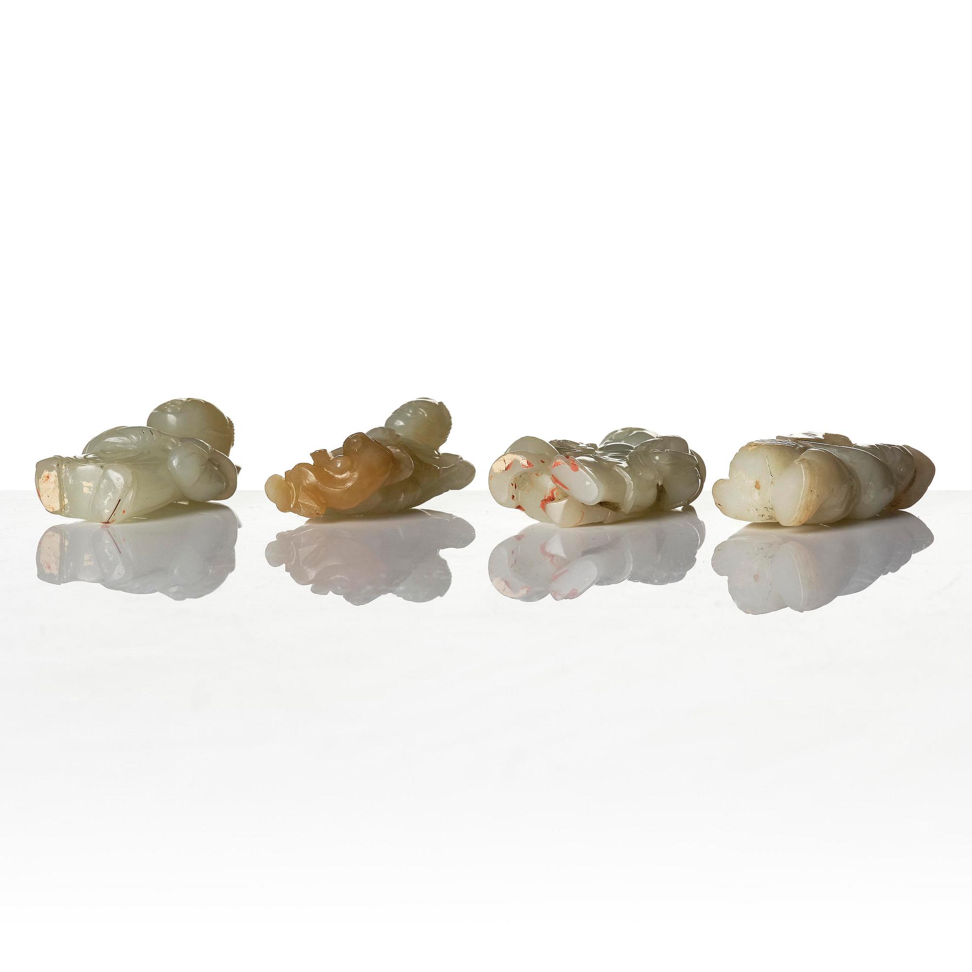 Figuriner, fyra stycken, jade. Qingdynastin, 1800-/1900-tal.