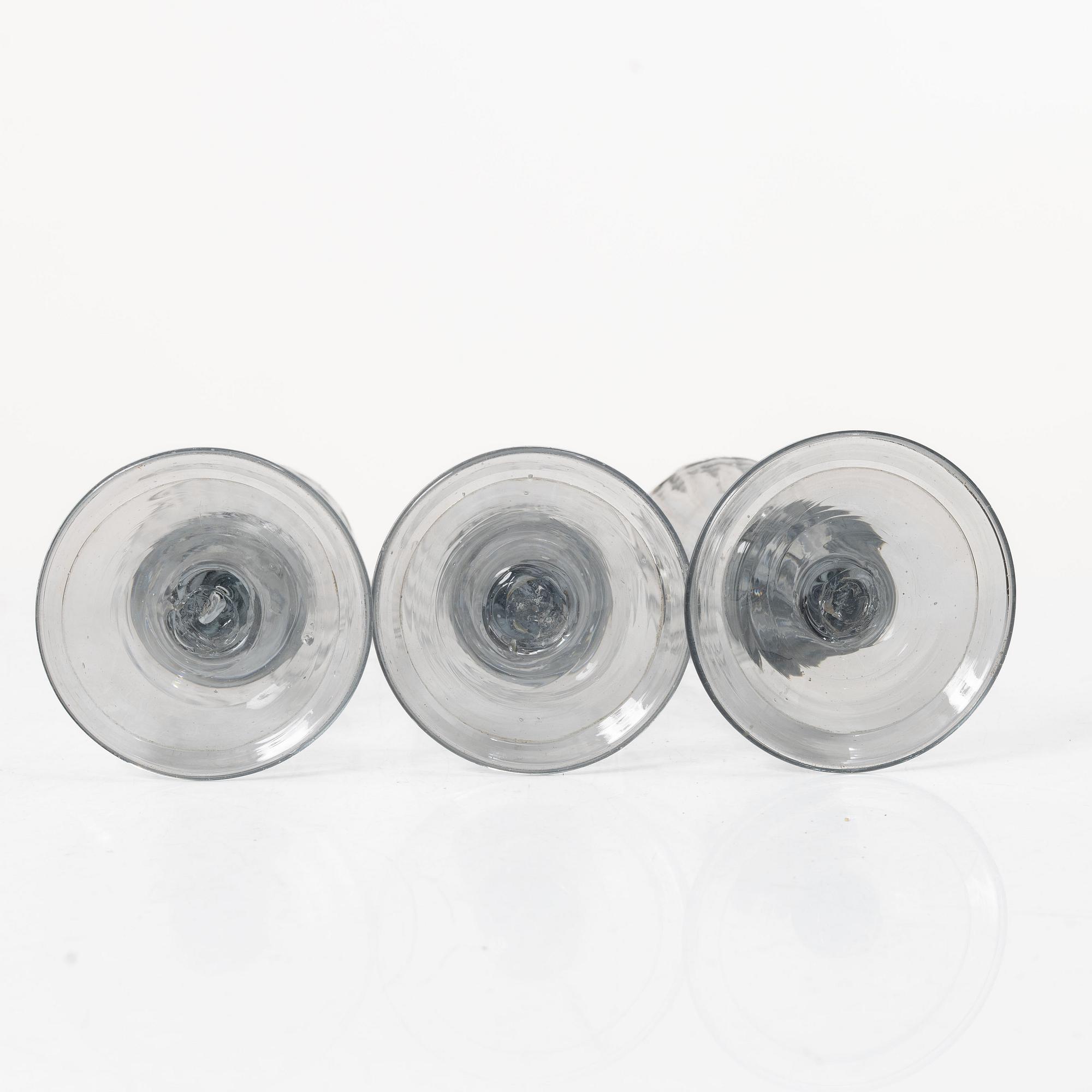 A set of five fluted glasses, 19th century.