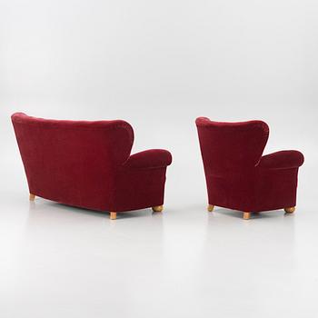 A Swedish Modern easy chair and sofa, 1940's.