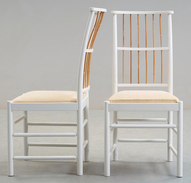 A set of six Josef Frank white lacquered wood and bamboo chairs, Svenskt Tenn, model 2025.