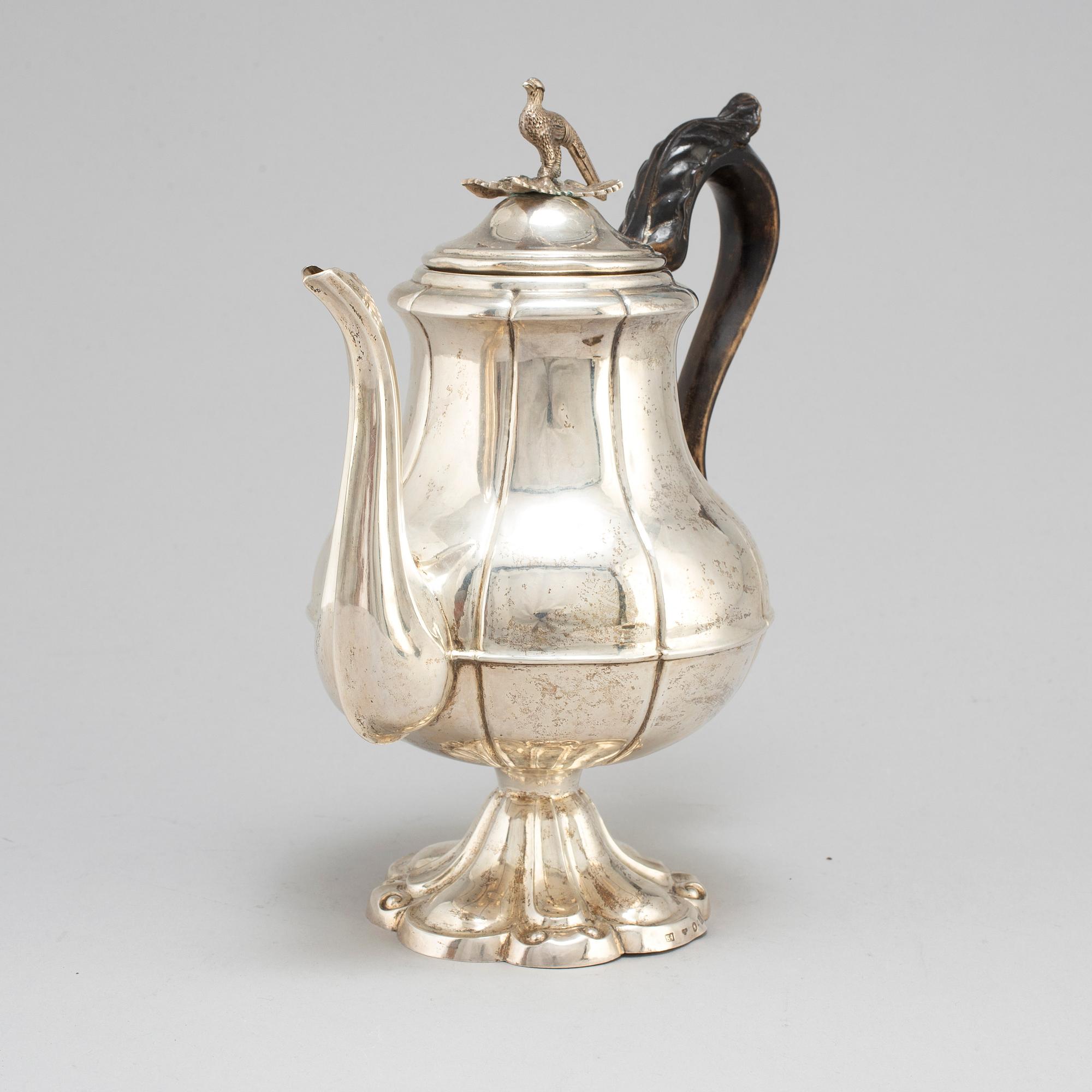 A Swedish 19th century silver coffee-pot, mark of Carl Nystrom, Stockholm 1848.