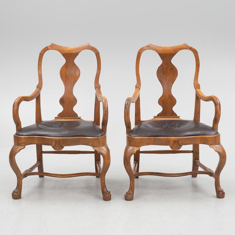A pair of Swedish rococo armchairs, mid 18th century.