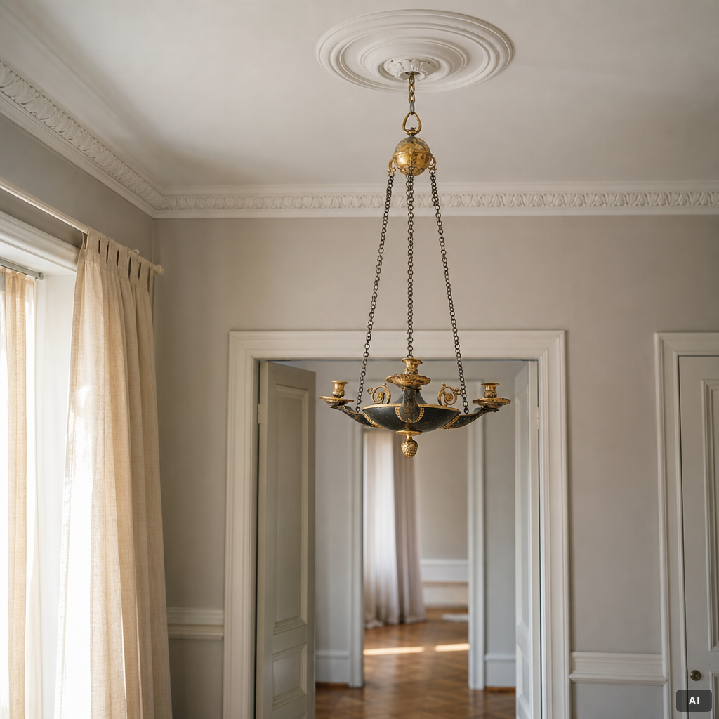 A French ormolu and patinated bronze three-branch chandelier, early 19th century.