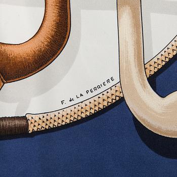 Hermès, two silk scarves, 'Cannes et Pommeaux' and 'Les Voitures a Transformation'.