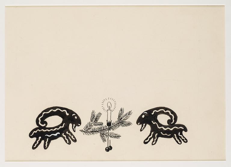 Elsa Beskow, Petter och Lotta överraskas av två julbockar.