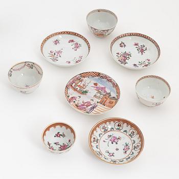 A group of twelve famille rose cups and twelve saucers, Qing dynasty, Qianlong (1736-95).