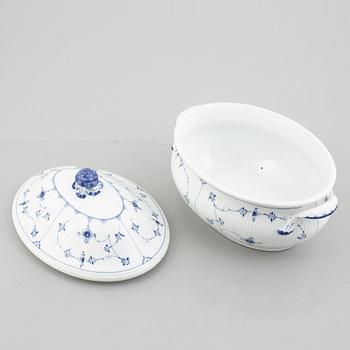 A 'Blue Fluted Plain' / 'Musselmalet' tureen with cover and stand, Royal Copenhagen, 19th century, stand 20th century.