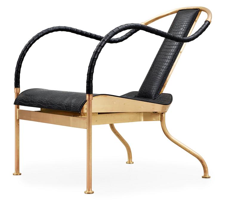 A Mats Theselius 'El Rey' brass and leather easy chair, Källemo AB, Värnamo, Sweden.