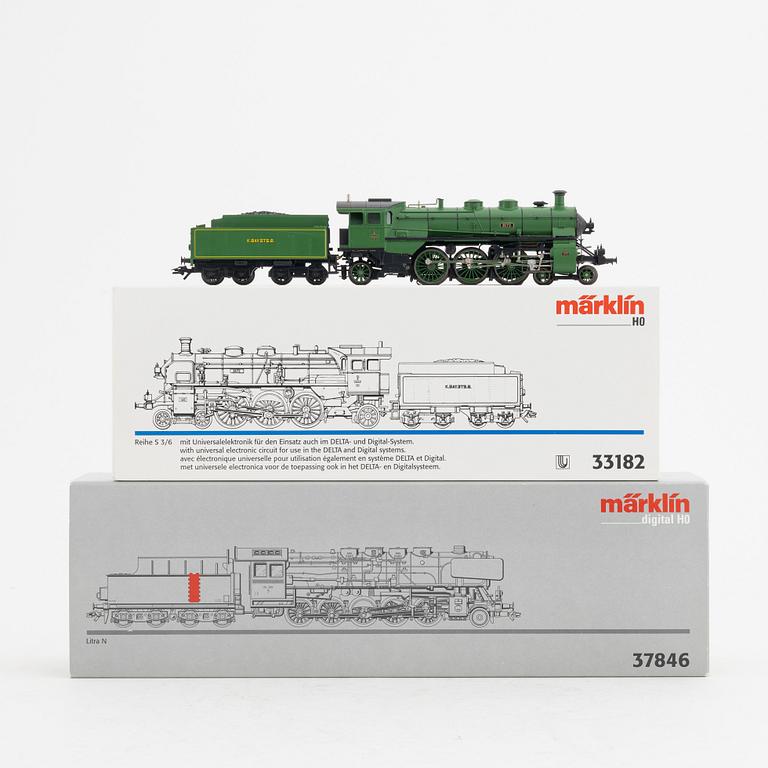 Märklin, ånglok, 2 st, modell nr 33182 & 37846, spår H0, i lådor.