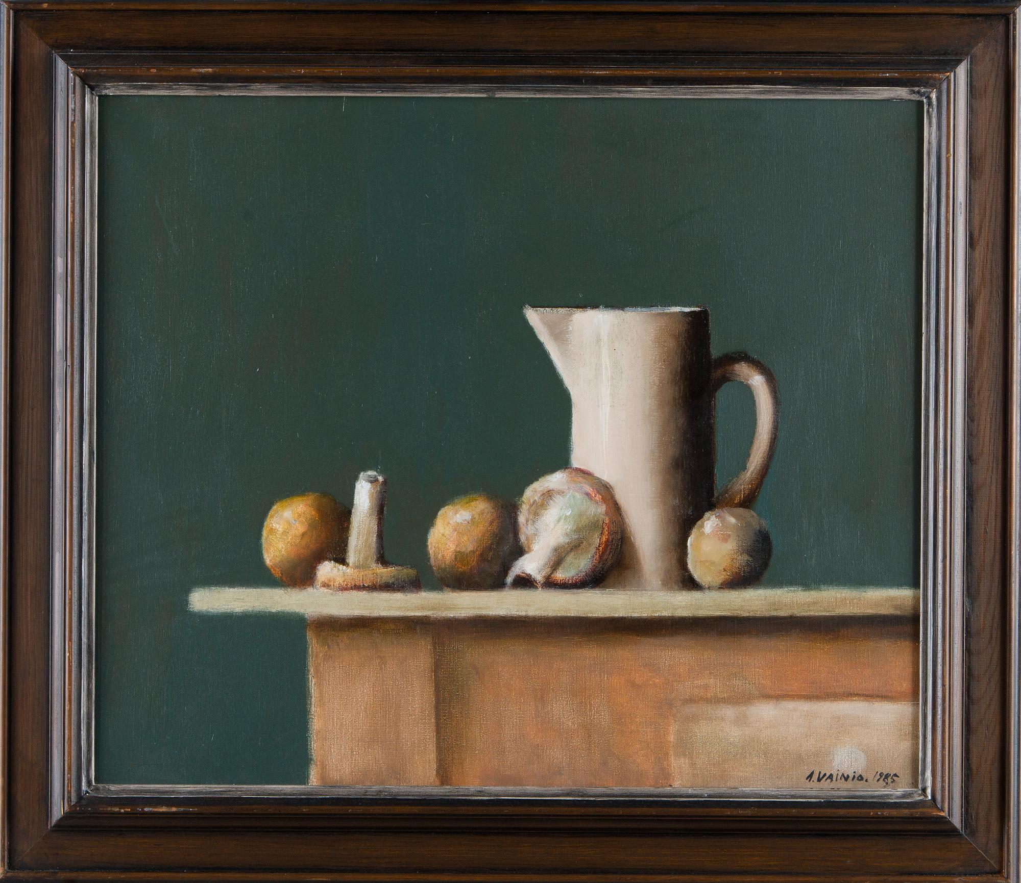 Armas Vainio, Still life with a jug and mushrooms.