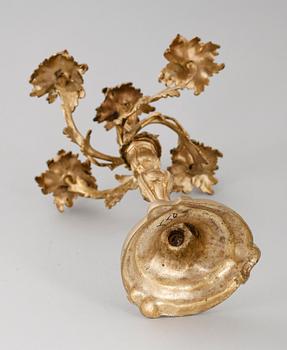 KANDELABER, patinerad mässing, rokokostil, 1800-/1900-tal.