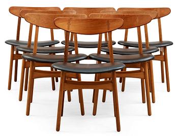 67. A set of eight Hans J Wegner 'CH-30' teak and oak chairs, by Carl Hansen & Son, Denmark 1950's-60's.