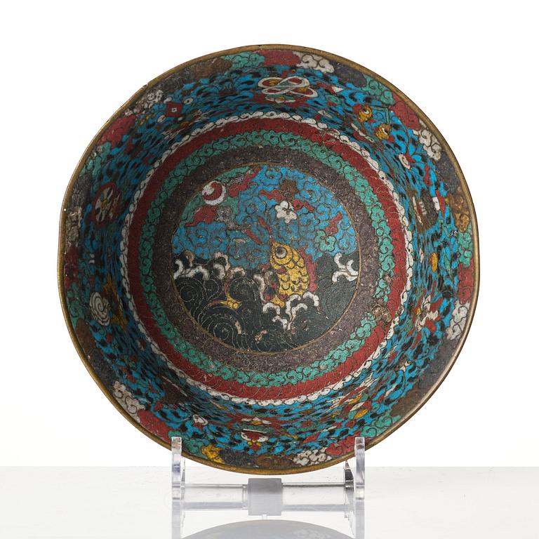 A cloisonne 'mythical beast' bowl, Ming dynasty (1368-1644).