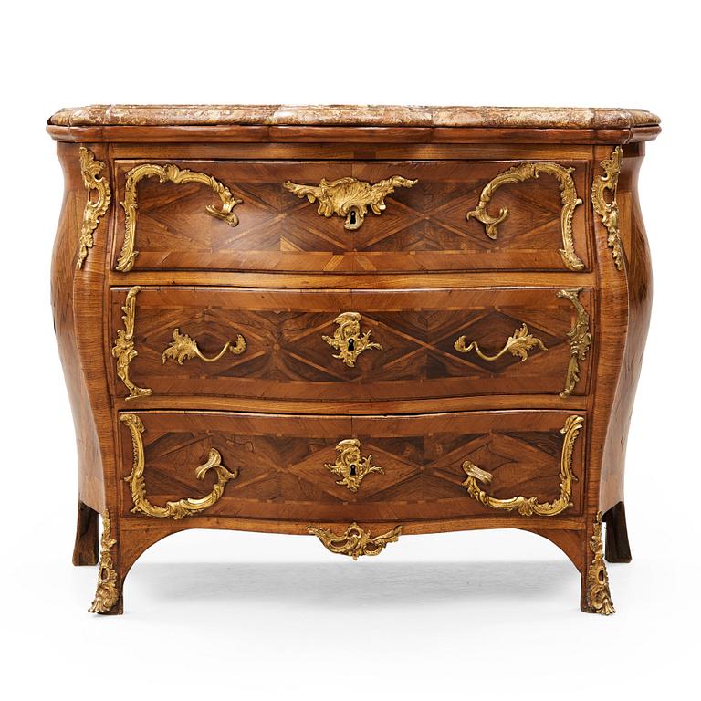 A Swedish Rococo 18th century commode attributed to Christian Linning, master 1744.