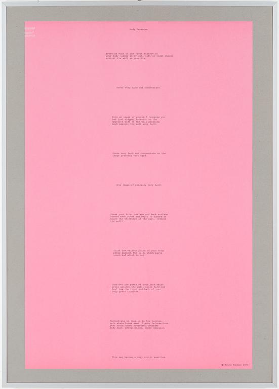 BRUCE NAUMAN, offsettryck/poster, "Body Pressure"; onumrerad upplaga, ej signerad.