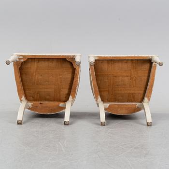 Salongsmöbel, två fåtöljer samt soffa, gustaviansk stil, 1900-talets början.