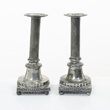 A pair of peuter candlesticks by Hans Wicksten (active between 1782-1810), Västerås.