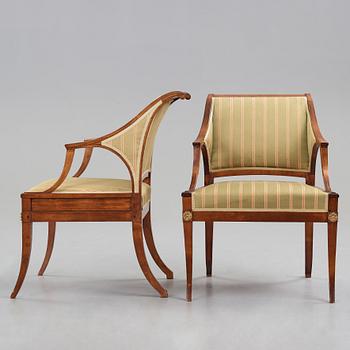 A pair of late Gustavian armchairs, early 19th century.