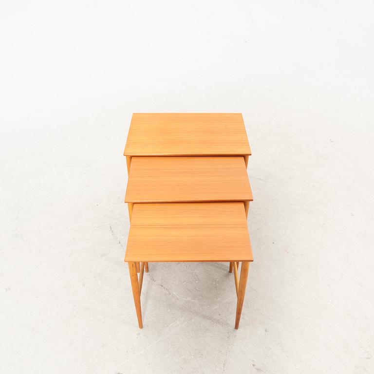 A set of three teak and oak Bertil Fridhagen nesting tables from Bodafor.