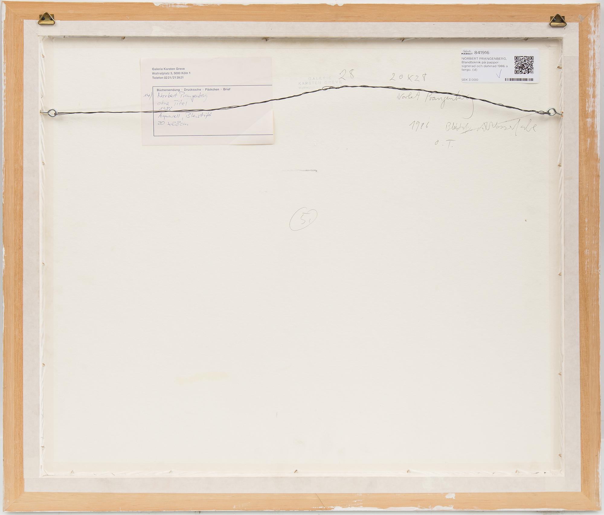NORBERT PRANGENBERG, mixed media on paper signed and dated 1986 on verso.