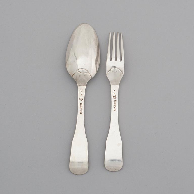 A set of 12 Swedish 18th century dinner-forks and dinner-spoons, mark of Jonas Yman, Stockholm 1780.