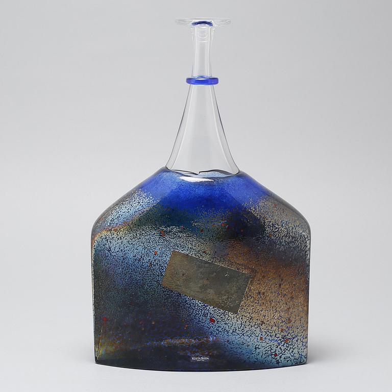 A glass flask by Bertil Vallien for Kosta Boda, signed, Artist Collection, fourth quarter of the 20th century.