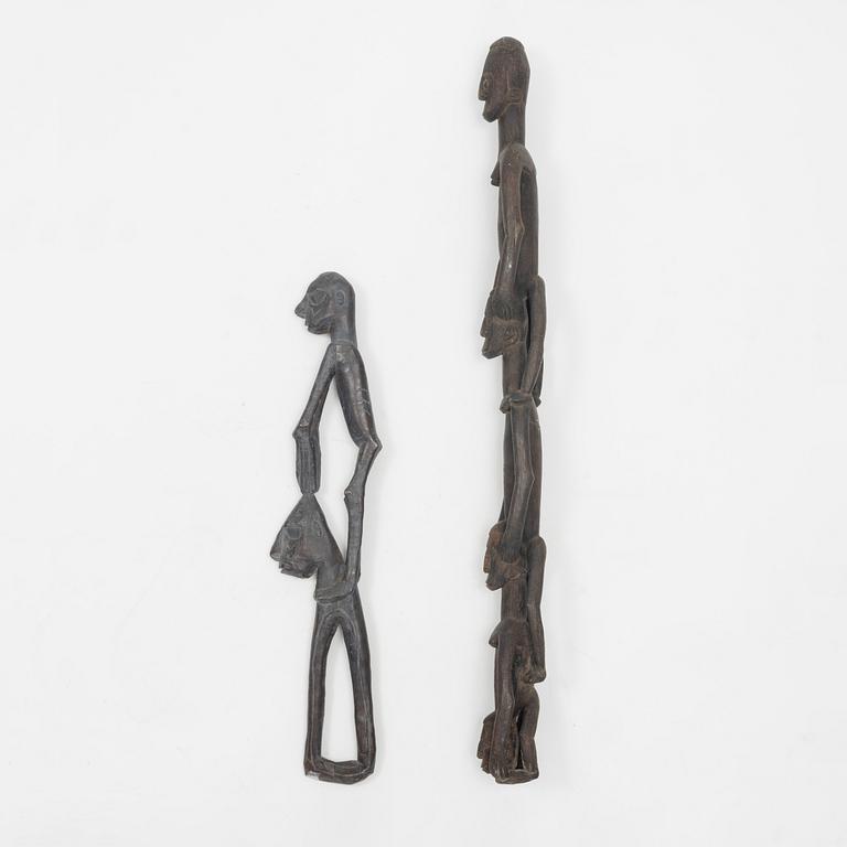 A set of two Asmat wood carvings/sculptures, Indonesia, Jakarta, 20th Century.