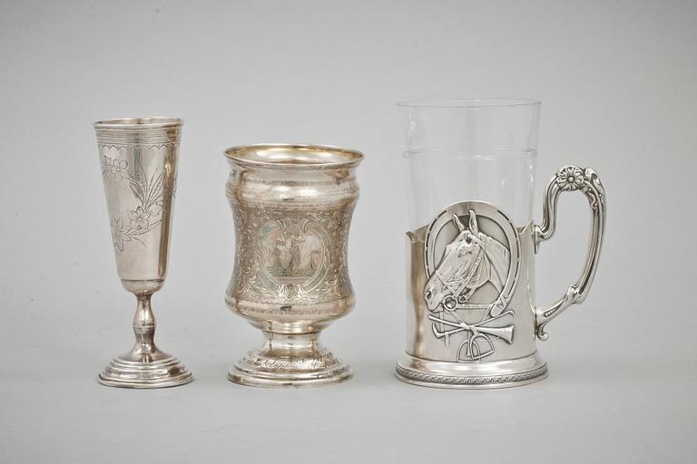 GLAS, 3 st, silver, Ryssland, tidigt 1900-tal. Tot vikt 448 g.